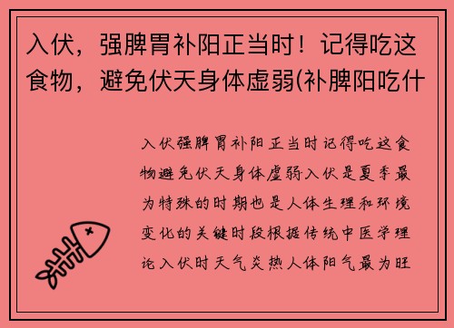 入伏，强脾胃补阳正当时！记得吃这食物，避免伏天身体虚弱(补脾阳吃什么食物最好)